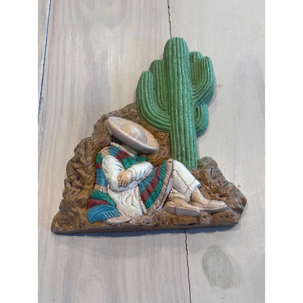 Vintage 1988 Frankie's Designs Sleeping Mexican Man Cactus Wall Plaque Decor